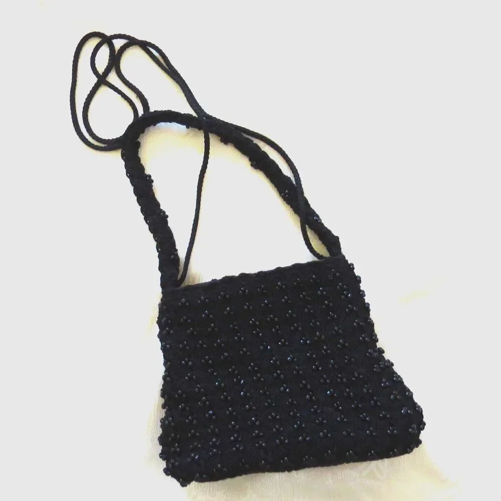 Apt. 9 Retro Black Beaded Crochet Evening Bag/Crossbody Bag NWOT - Picture 4 of 6
